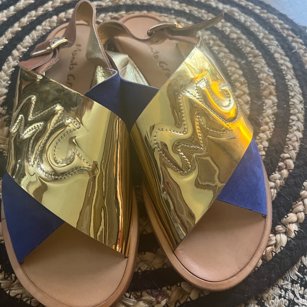 Manila Grace made in Italy leather sandals in gold/blue. Size 39. Never Worn. - Picture 3 of 4